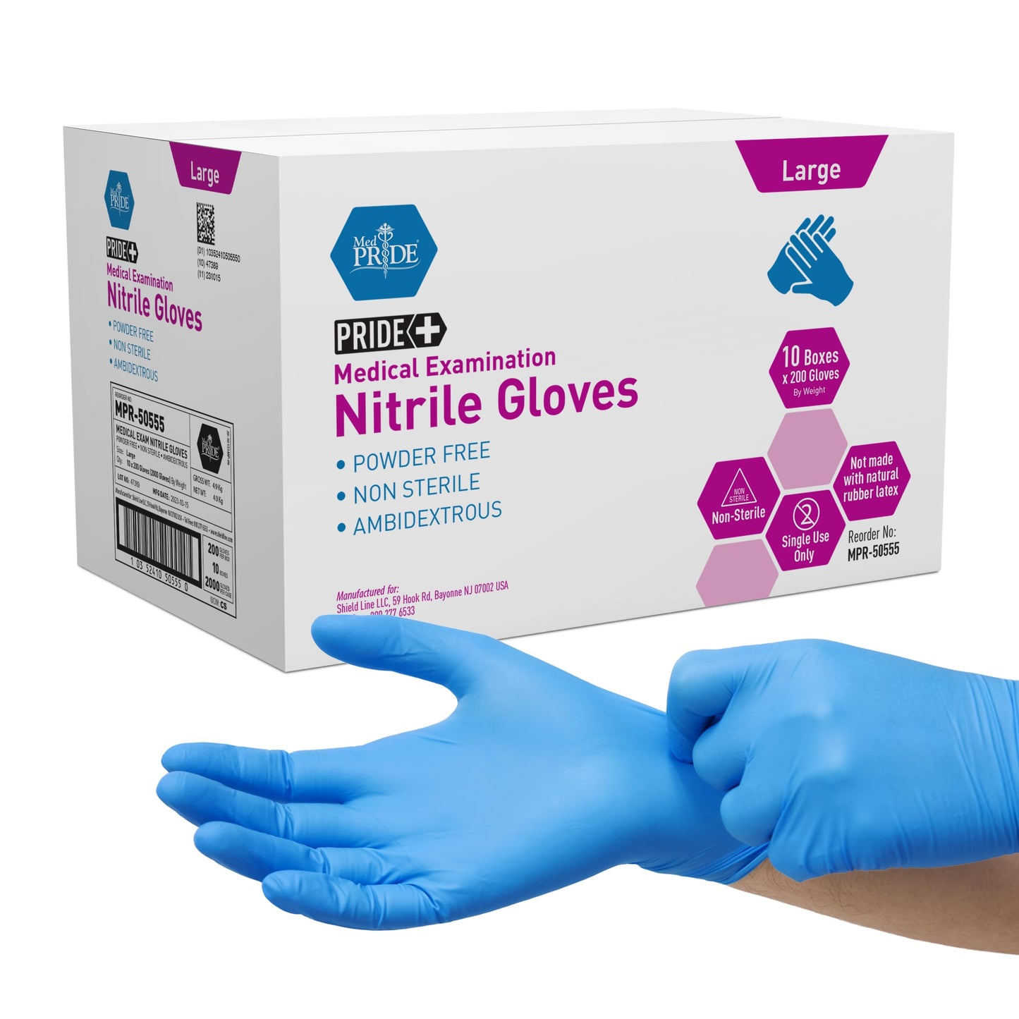 Medpride Medical Examination Nitrile Gloves|Large Case of 2000| Blue, Latex/Powder-Free, Non-Sterile Exam Gloves| Professional Grade for Hospitals, Law Enforcement, Tattoo Artists, First Response