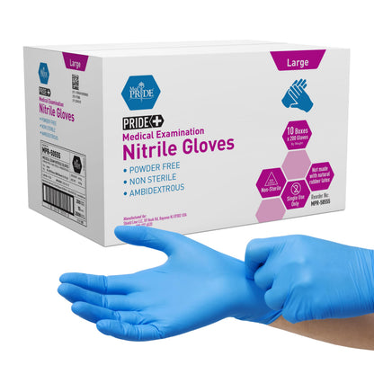 Medpride Medical Examination Nitrile Gloves|Large Case of 2000| Blue, Latex/Powder-Free, Non-Sterile Exam Gloves| Professional Grade for Hospitals, Law Enforcement, Tattoo Artists, First Response
