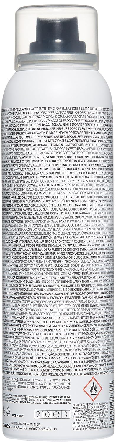 Davines Hair Refresher Dry Shampoo, Oil-Absorbing Volumizing Spray - Instantly Cleans & Refreshes Hair without Water - Rice Starch Formula Leaves No White Residue or Build-Up, 5.07 Fl Oz