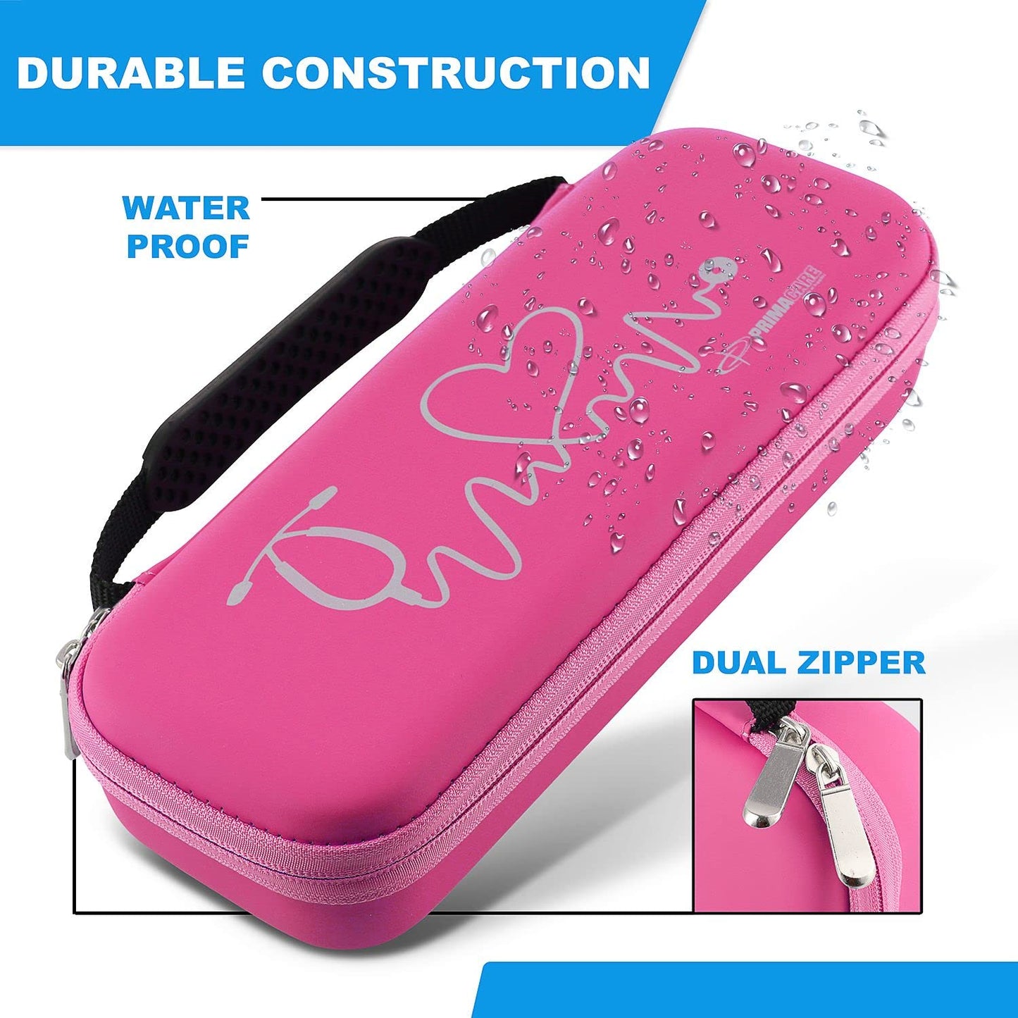 Primacare KB-9297-PK Pink Stethoscope Case Compatible with 3M Littmann Classic III, Lightweight II S.E, Supplies NOT Included, Multiple Compartments for Medical Supplies, Portable and Lightweight
