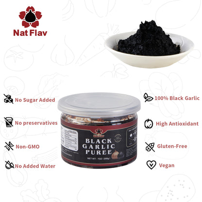 NatFlav Black Garlic Puree 7 Oz, Made from Solo Black Garlic 100%, Fermented for 120 Days, No Added Water, High in Antioxidants, non GMO, Gluten Free