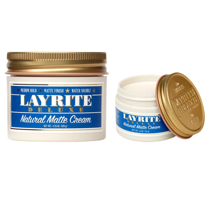 Layrite Deluxe Natural Matte Cream 4.25 oz and Natural Matte Cream 1.5 2 pack