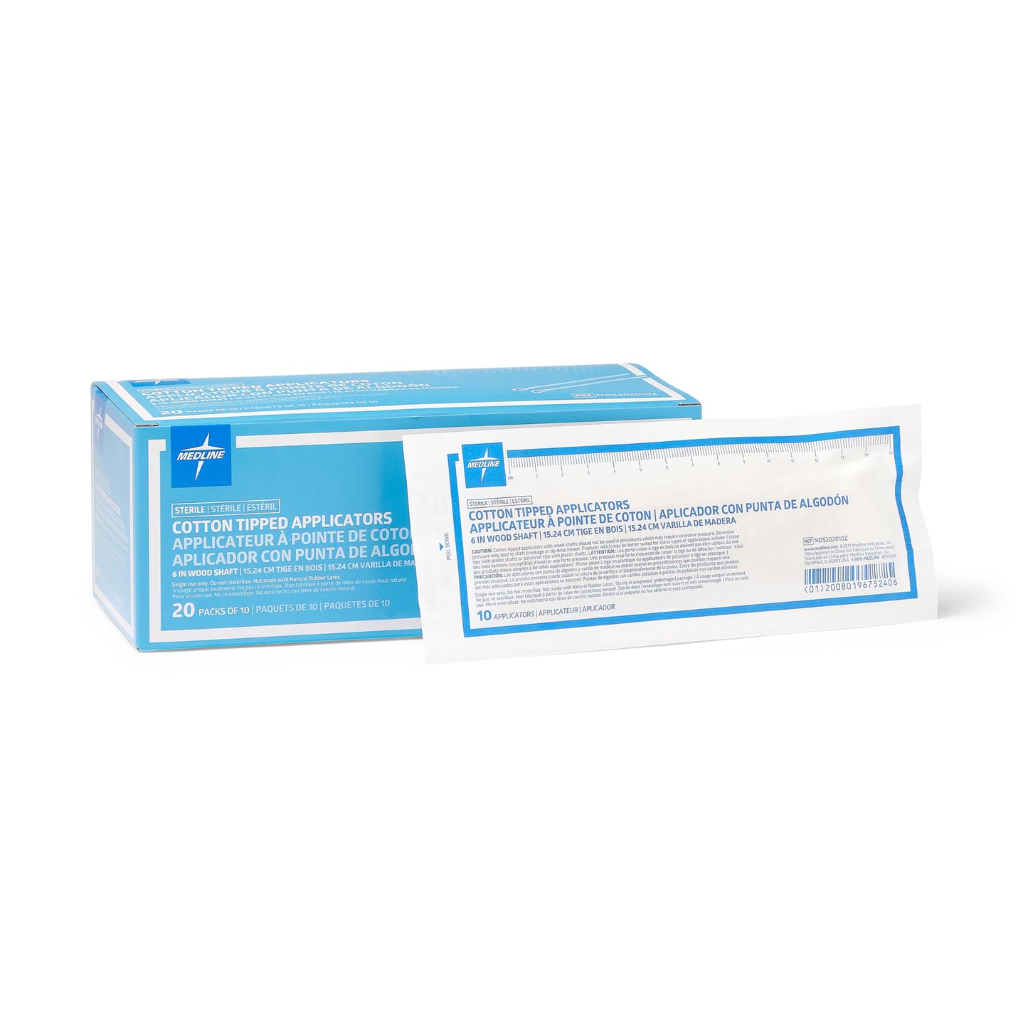 Medline Sterile Cotton-Tipped Wood Applicator, 6", Ideal for Application of Medication, Cleaning Skin, Arts & Craft and More (Pack of 200)