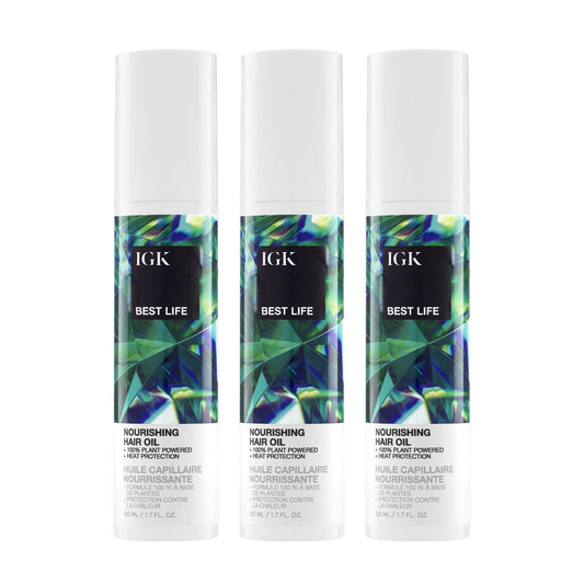 IGK Best Life Dream Hair Oil 3 pack – 100% Plant-Based Nourishing Oil with Baobab, Marula & Maqui Berry – Frizz Control, Heat Protection & Shine – Vegan & Cruelty-Free