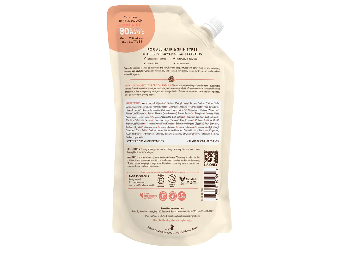 Babo Botanicals Moisturizing Oat & Calendula 2-in-1 Shampoo & Wash – Gentle Cleansing for Dry or Sensitive Skin – Safe for Baby, Toddler, Kids & Family – Lightly Scented – Vegan