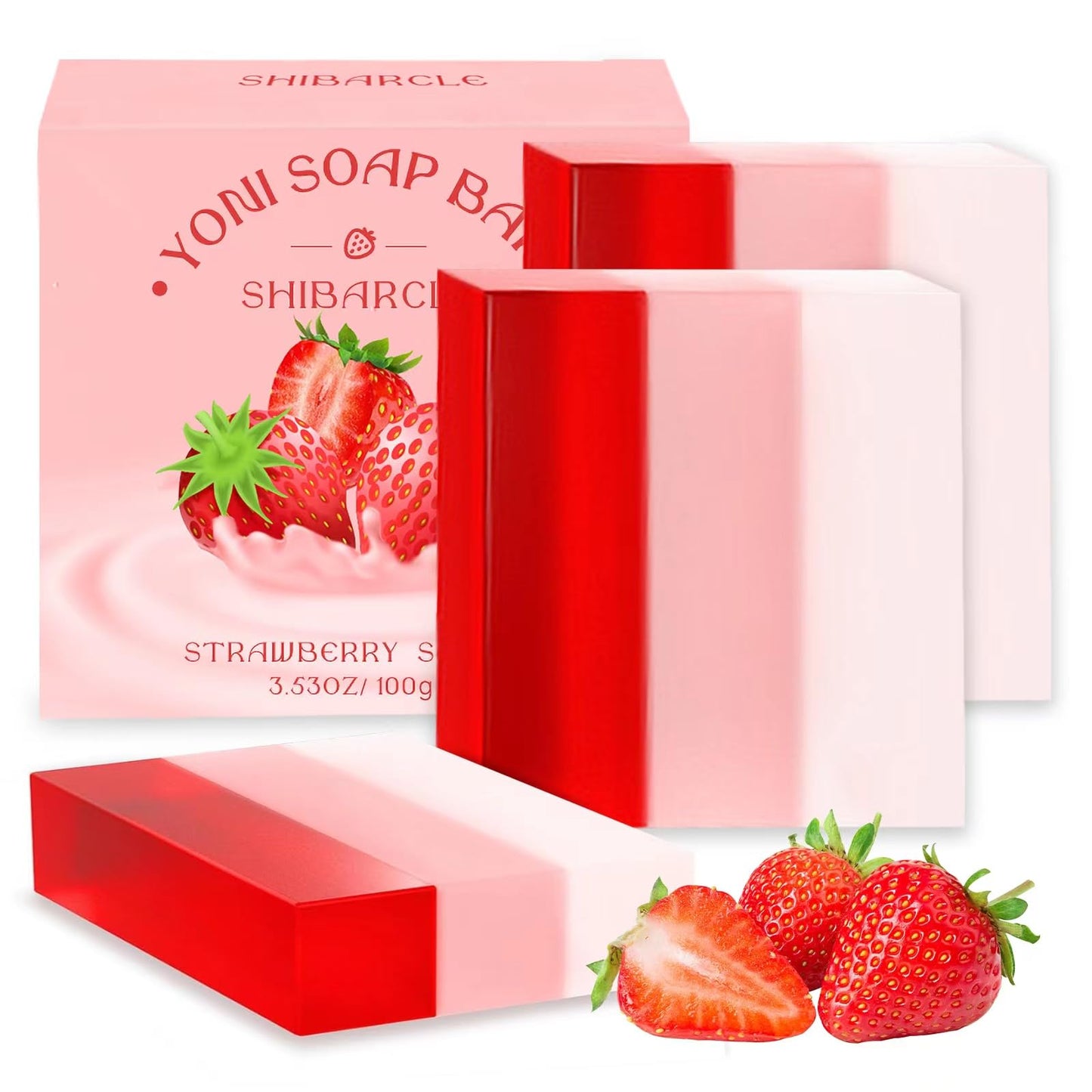 3 PCS Yoni Soap Bar, Organic Yoni Bar Soap Yoni Wash Feminine Wash for Women Ph Balance, Natural Deodorant Vaginal Body Bath Soap Body Wash Strawberry Handmade feminine soap