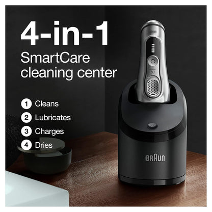 Braun Electric Razor for Men With Precision Beard Trimmer, Rechargeable, Wet & Dry Foil Shaver, Clean & Charge Station & Travel Case, Silver, 3 Piece Set