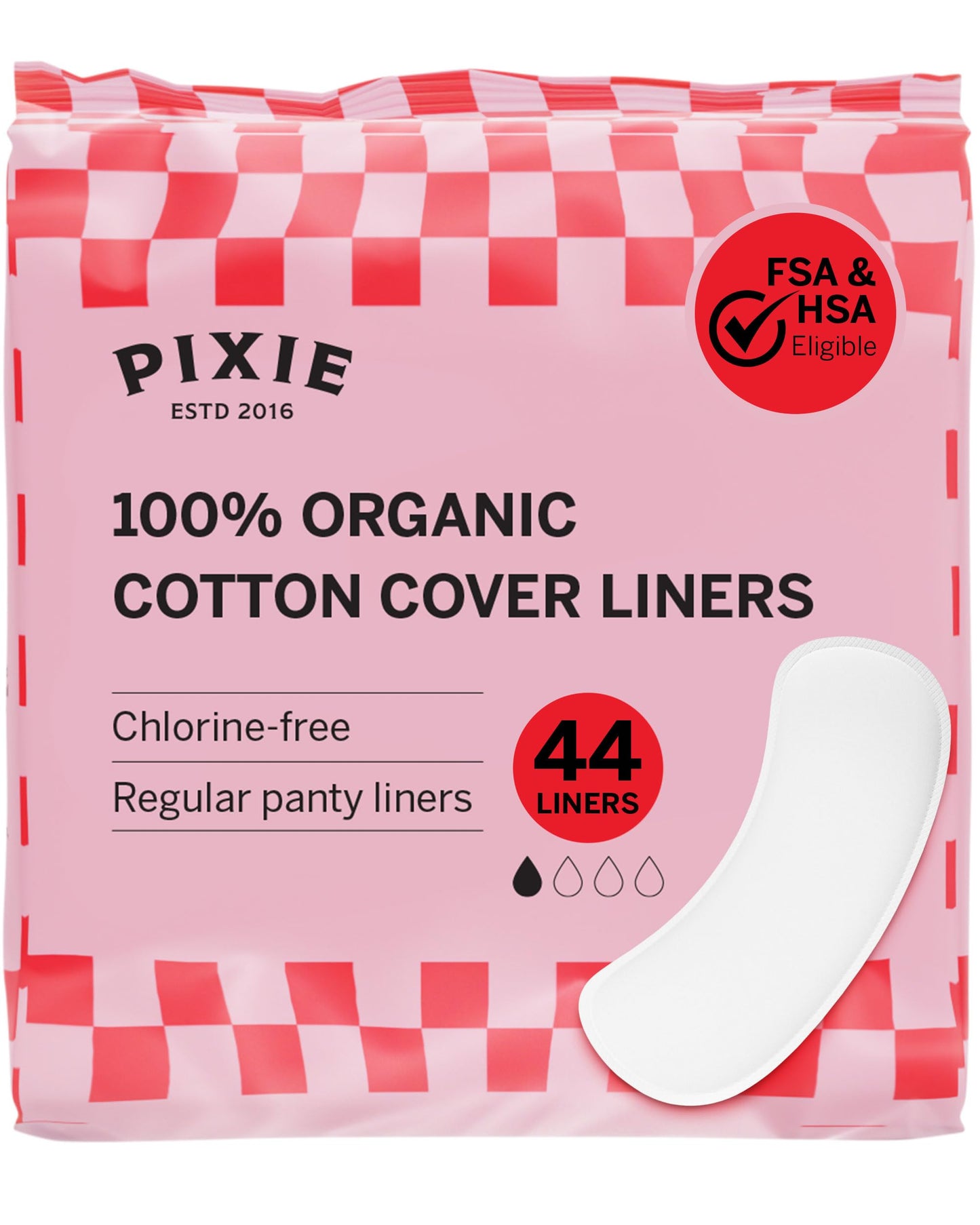 Pixie Organic Cotton Panty Liners for Women - Regular Wrapped Pantiliners - Light Absorbency & Ultra-Thin - Leak-Proof, Hypoallergenic & Unscented for Feminine Care - Compostable - 44 Count