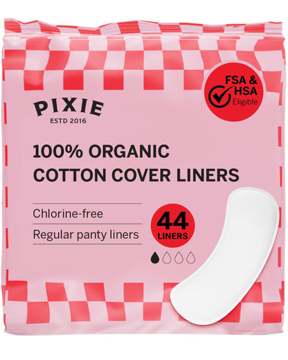 Pixie Organic Cotton Panty Liners for Women - Regular Wrapped Pantiliners - Light Absorbency & Ultra-Thin - Leak-Proof, Hypoallergenic & Unscented for Feminine Care - Compostable - 44 Count