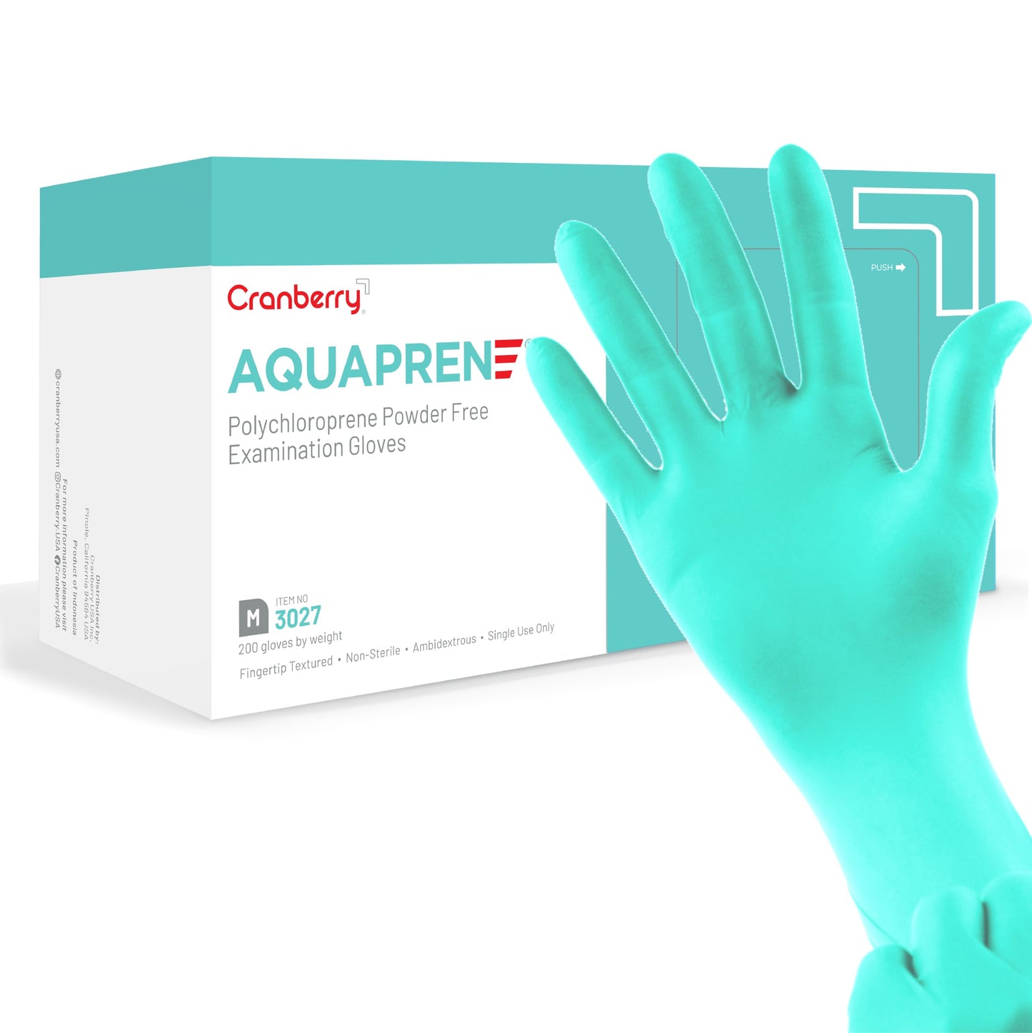 Cranberry USA CR3026 Aquaprene Chloroprene Powder Free Exam Gloves, 3.2 mil, Aqua, Small (Pack of 200)