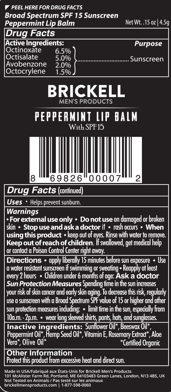 Brickell Men's No Shine Lip Balm for Men, Natural and Organic Matte Finish Chapstick to Moisturize and Protect With SPF 15, .15 Ounce, Scented