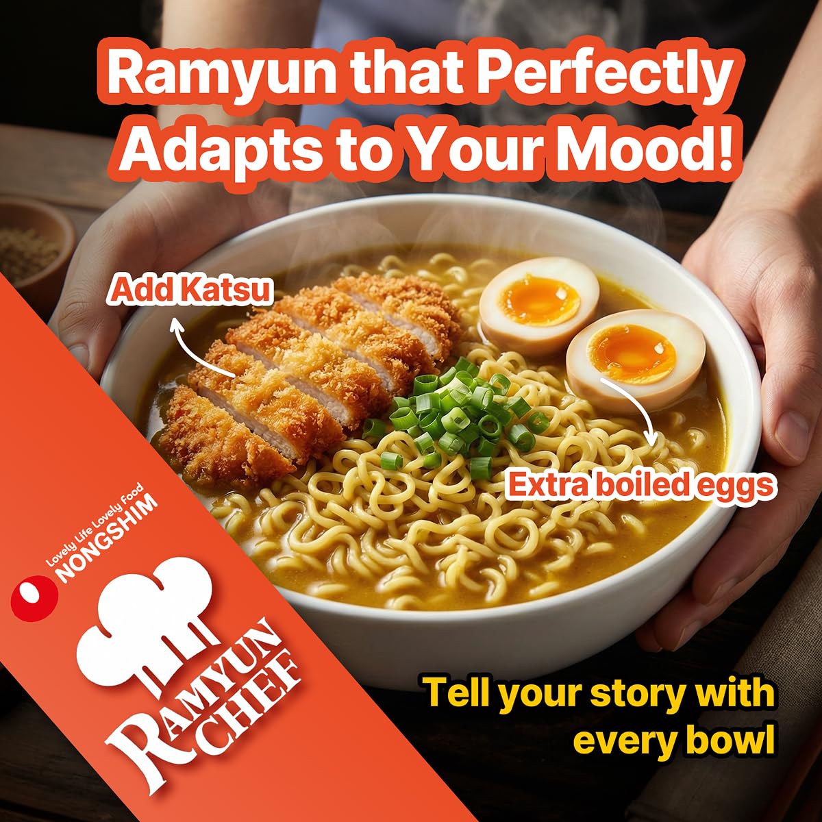 Nongshim Ramyun Chef, Instant Ramyun Noodles with Soup Mix, Curry Chicken, 4.02 Oz (Pack of 4)