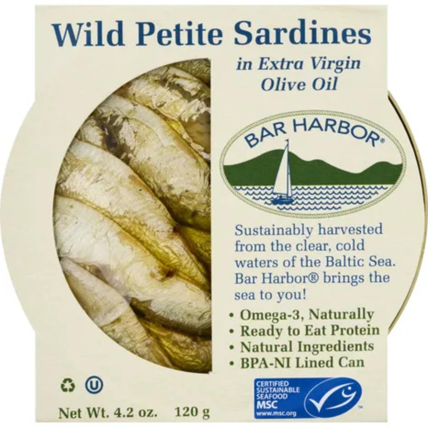 Bar Harbor Wild Petite Sardines in Extra Virgin Olive Oil, 4.2 oz – Wild Caught, Hand-Packed