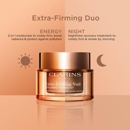 Clarins NEW Extra-Firming Night Moisturizer | Firming and Renewing Anti Aging Night Cream | Contains Collagen Polypeptide, Avocado Peptides & Niacinamide | Refillable | All Skin Types | 1.7 Ounces