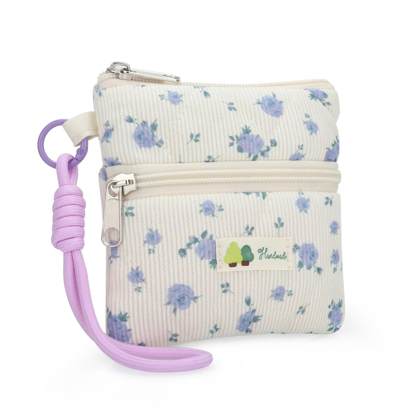 Cute Corduroy Period Bag for Purse, Discreet Zipper Sanitary Pad & Tampon Holder, Portable Coin Storage Pouch, Thoughtful First Period Gift (Blue Rose)