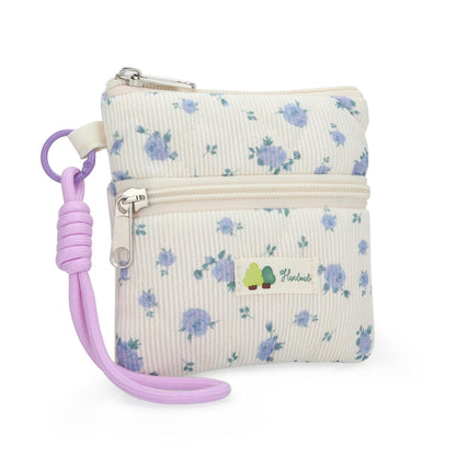 Cute Corduroy Period Bag for Purse, Discreet Zipper Sanitary Pad & Tampon Holder, Portable Coin Storage Pouch, Thoughtful First Period Gift (Blue Rose)