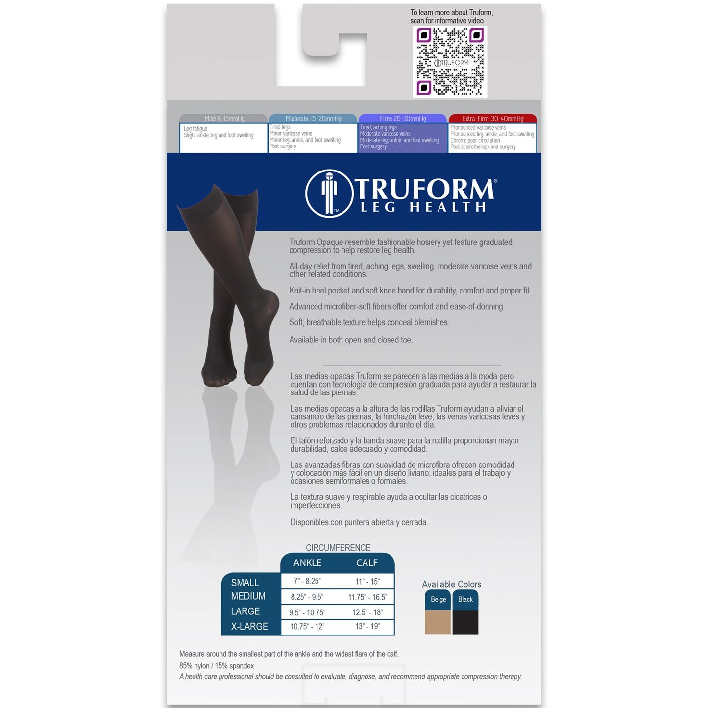 Truform Women's Compression Stockings, 20-30 mmHg, Knee High Length, Closed Toe, Opaque, Black, X-Large