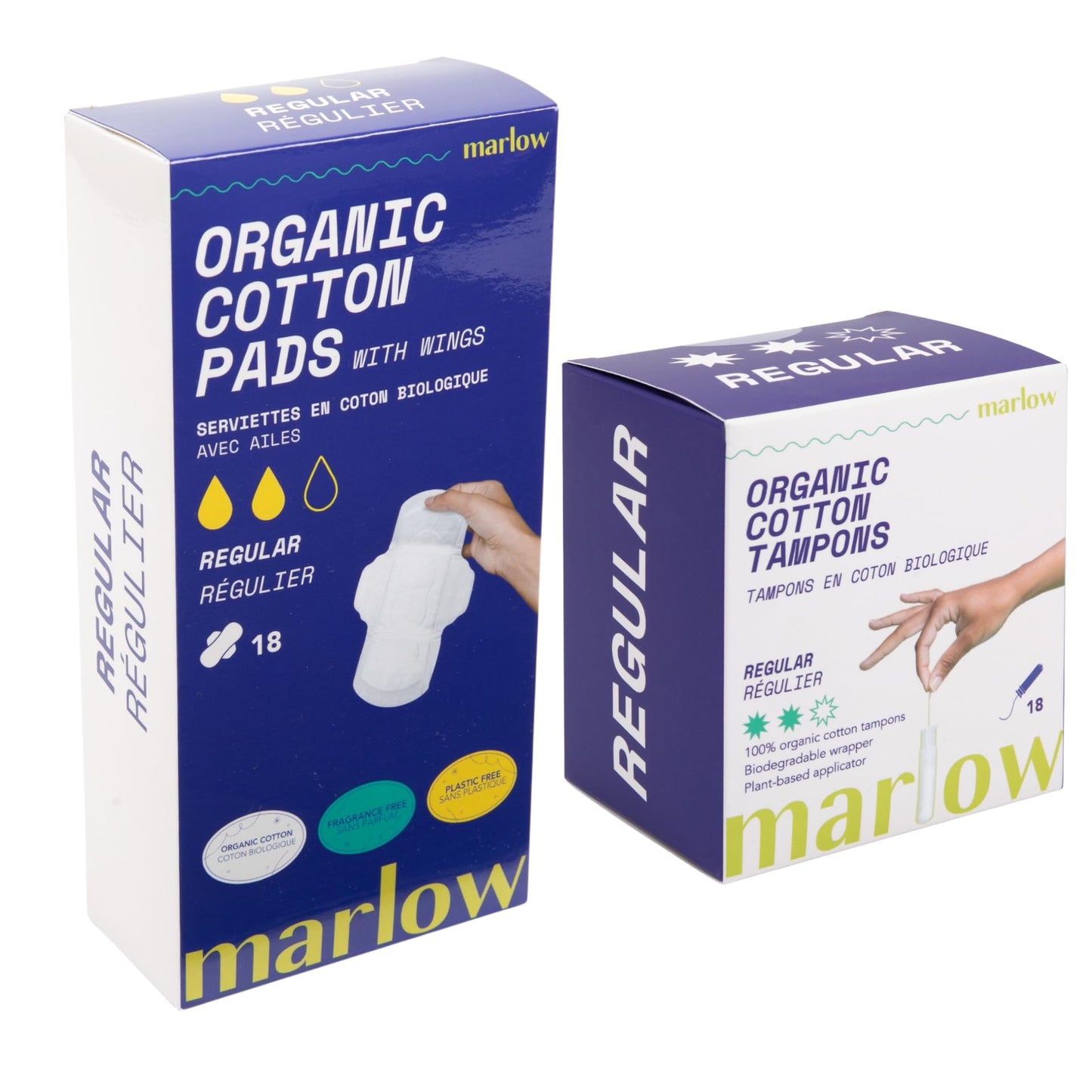 Organic Regular Cotton Tampons with Compact Plant-Based Applicators + Organic Cotton Pads | Fragrance Free, Toxin Free