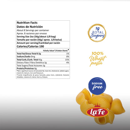 La Fe Elbow Macaroni Pasta 16oz - 3 Pack - Unenriched Semolina Wheat Pasta Italian Elbows - Cholesterol & Sodium Free