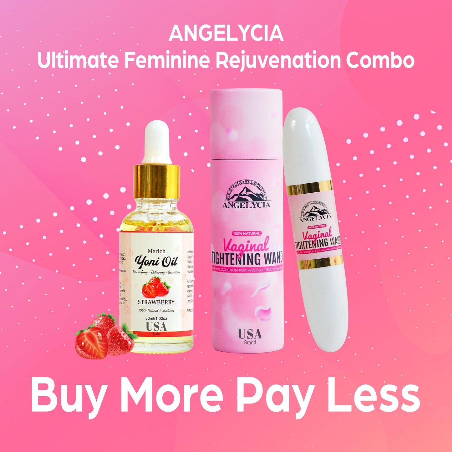 ANGELYCIA Ultimate Feminine Rejuvenation Combo, Virginity Wand and Feminine Yoni Detox Oil Strawberry, Vaginal Tightening Solution, Restores pH Balance for Women,