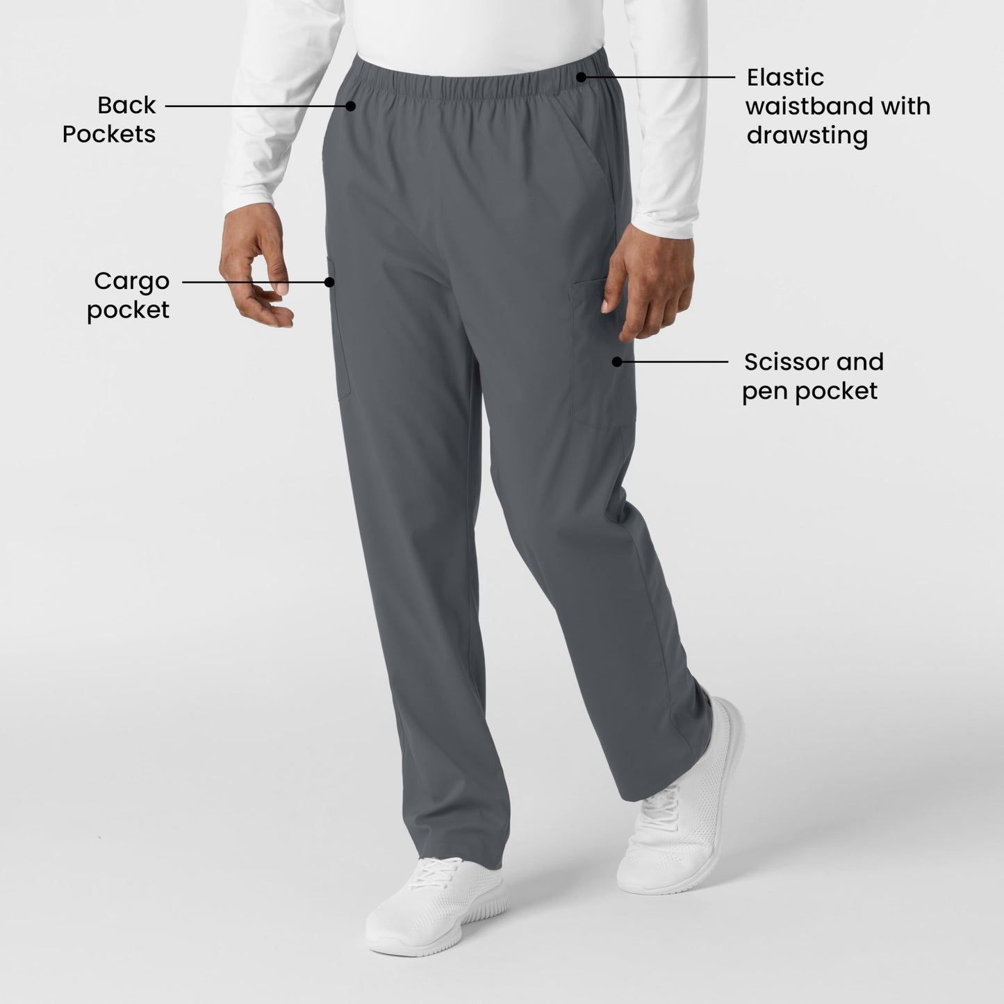 Wink Scrubs Unisex, Boundless, Straight-Leg Pants with Tuck-in Drawstring and 6 Pockets, Pewter, S Tall
