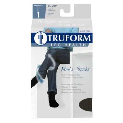 Truform Compression Socks, 15-20 mmHg, Men's Gym Socks, Knee High Over Calf Length, White, Large