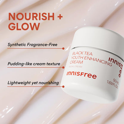 innisfree Black Tea Youth Cream, Korean Moisturizer with Hyaluronic Acid for Radiance, Firm Skin, Hydration, and Visible Anti-Aging Benefits