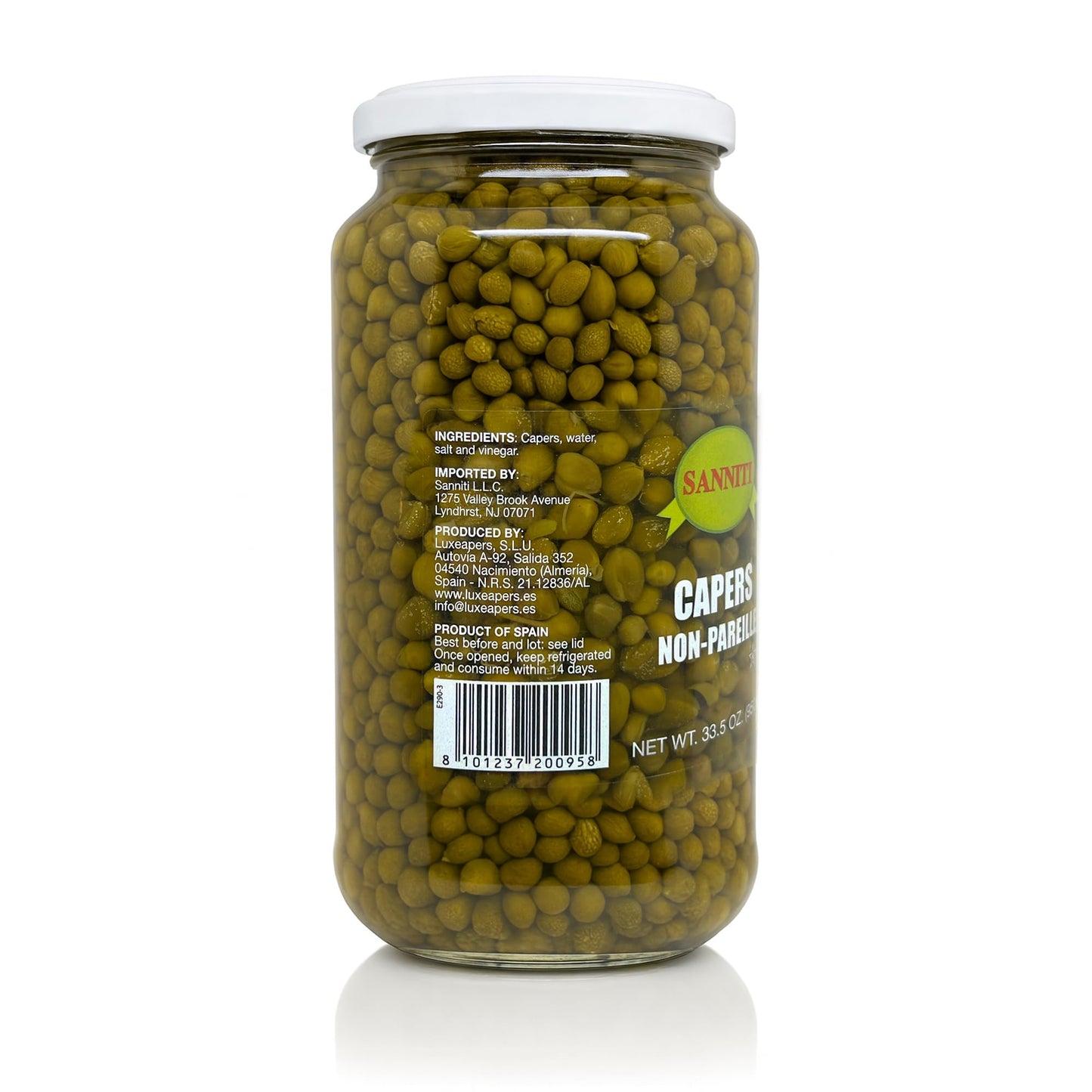 Sanniti Spanish Non Pareil Capers in Vinegar and Salt Brine - 33.5 oz