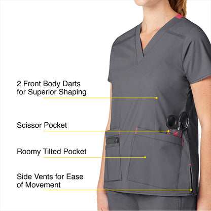 WonderWink Women's Wonderflex Verity Scrub Top, Pewter, Small