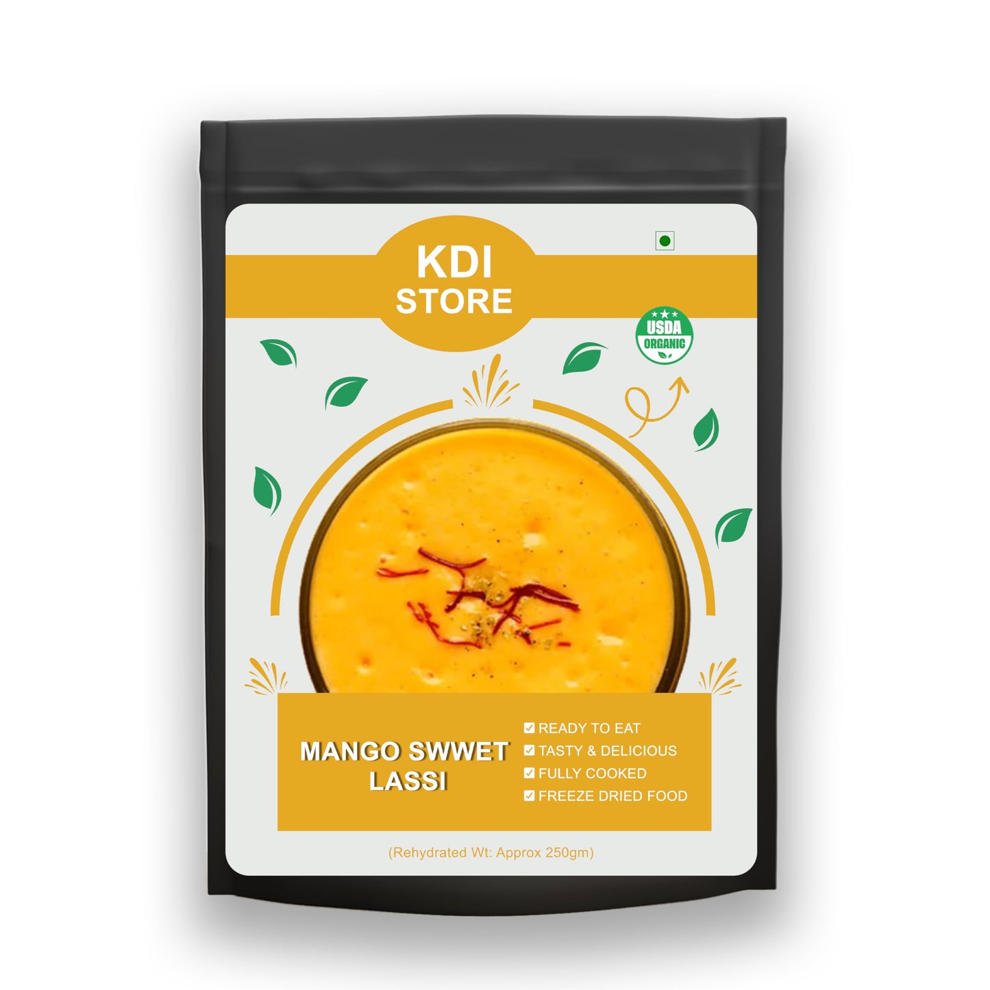 KDI Store Mango Sweet Lassi, Ready to Eat Freeze-Dried Yogurt Drink Mix, 65g, USDA Organic Certified