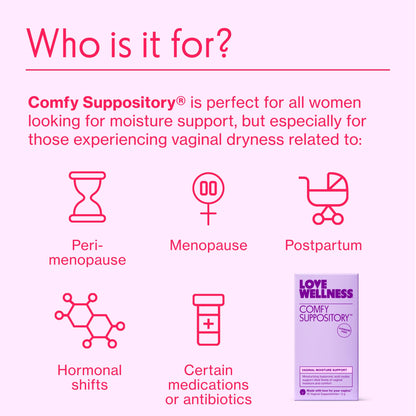 Love Wellness Comfy Suppository | Vaginal Moisture Suppository | Hormone-Free with Hyaluronic Acid & Tremella Mushroom for Vaginal Dryness Support | 10 Count
