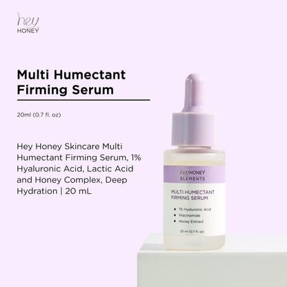 Hey Honey Multi Humectant Firming Serum: 1% Hyaluronic Acid Urea Lactic Acid & Honey Complex for Deep Hydration, Plumping & Skin Barrier Support | 20 mL / 0.68 fl oz