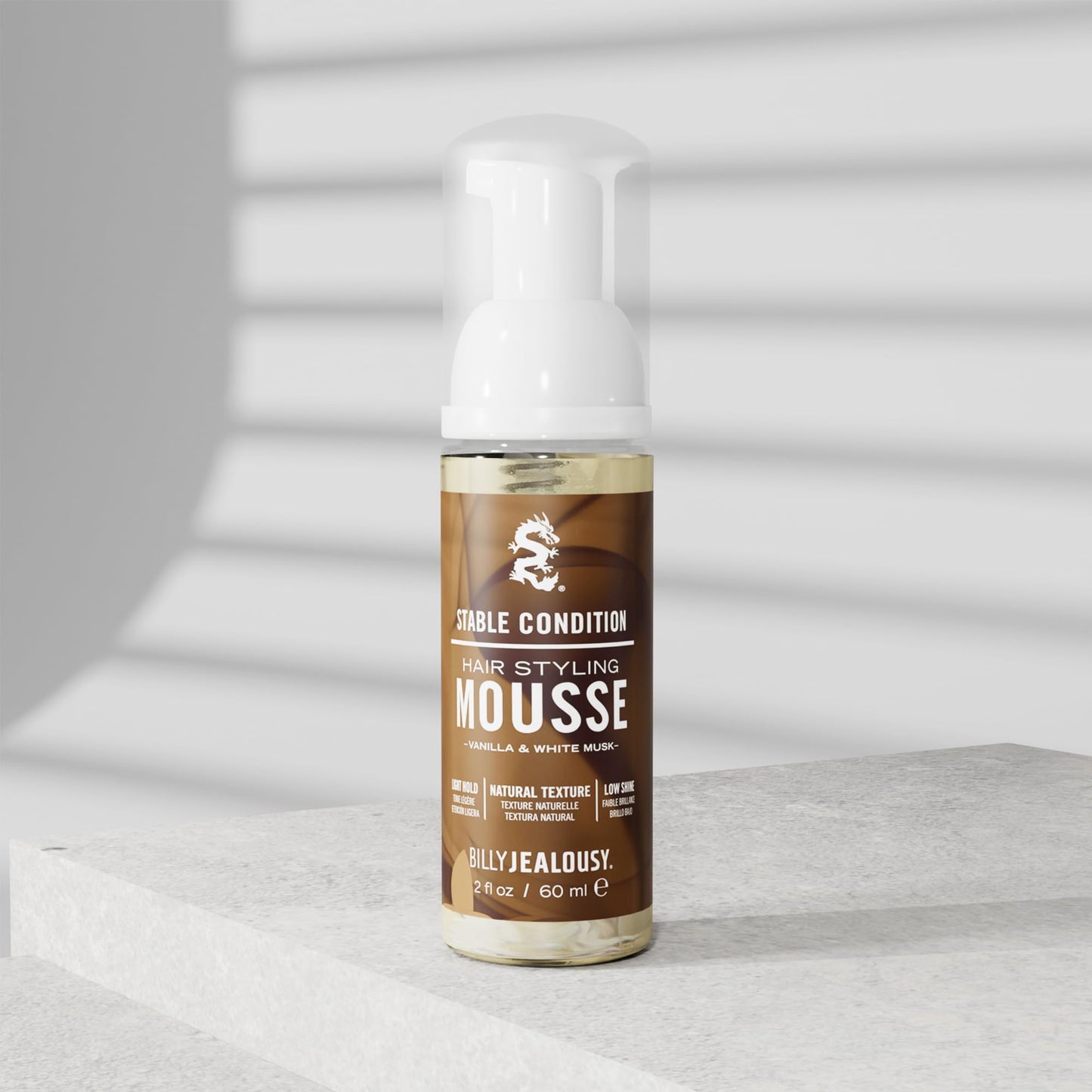 Billy Jealousy Stable Condition Hair Styling Mousse for Men – Light Hold for Body & Lift, Frizz Control – Hydrates with Sea Moss & Kelp, Travel Size, Silicone & Residue-Free, Vegan, Vanilla White Musk