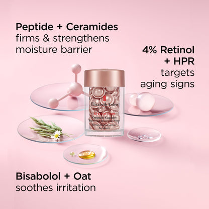 Elizabeth Arden Retinol + HPR Ceramide Rapid Skin Renewing Anti-Aging Face Serum Capsules, Fine Lines & Wrinkles Treatment with Peptides, Vitamin E, & Niacinamide
