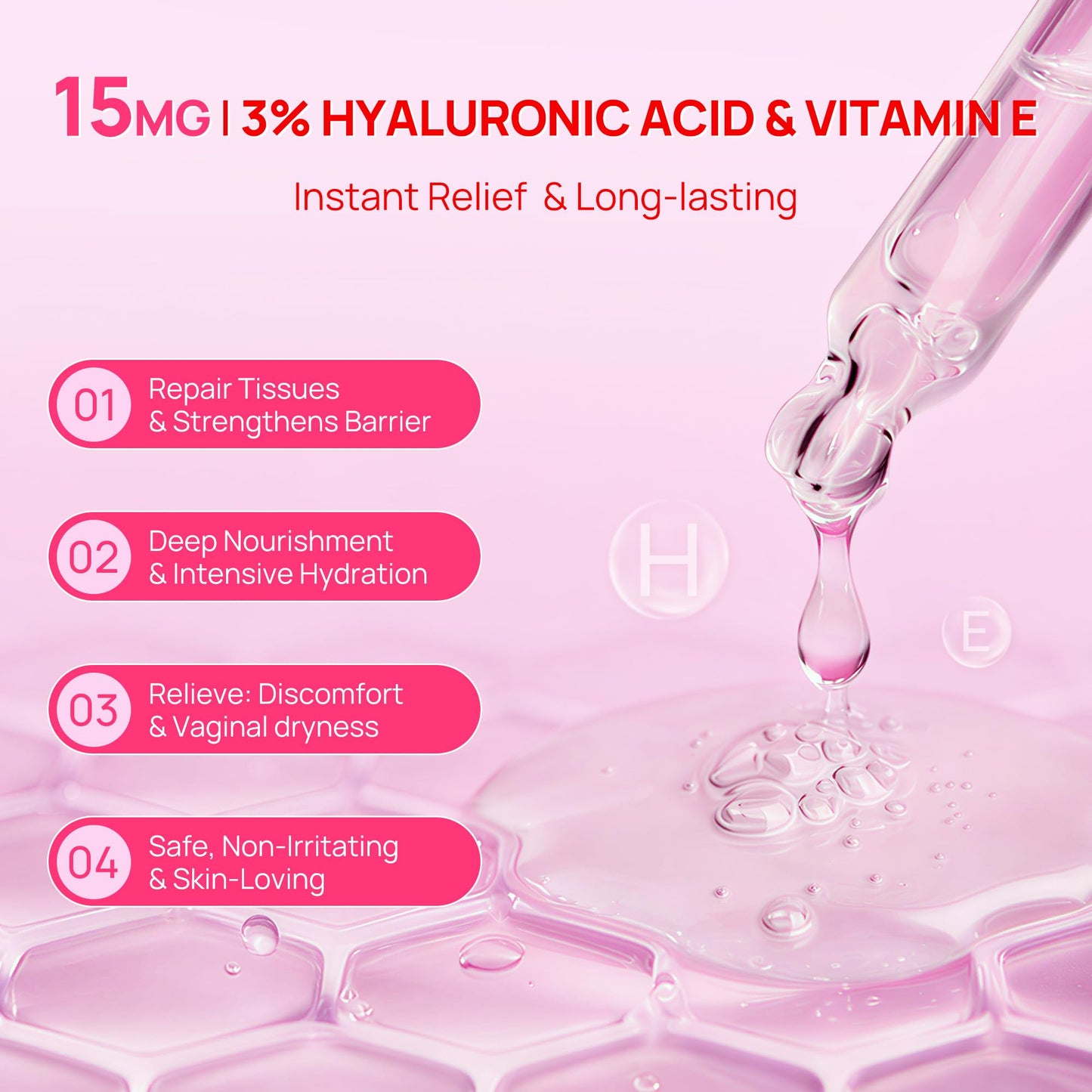 Vaginal Moisturizer Cream for Women,Long Lasting Hydration & Relief Discomfort, ph Balance, Odor, Itching - 15mg Hyaluronic Acid & 3% Vitamin E - Botanical Intimate Care Gel, 21 pcs