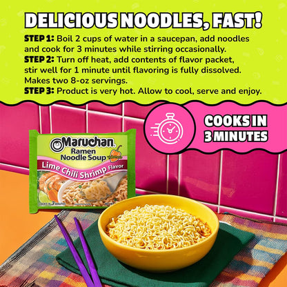 Maruchan Ramen Lime Chili Shrimp Flavor, 3.0 Oz, Pack of 24