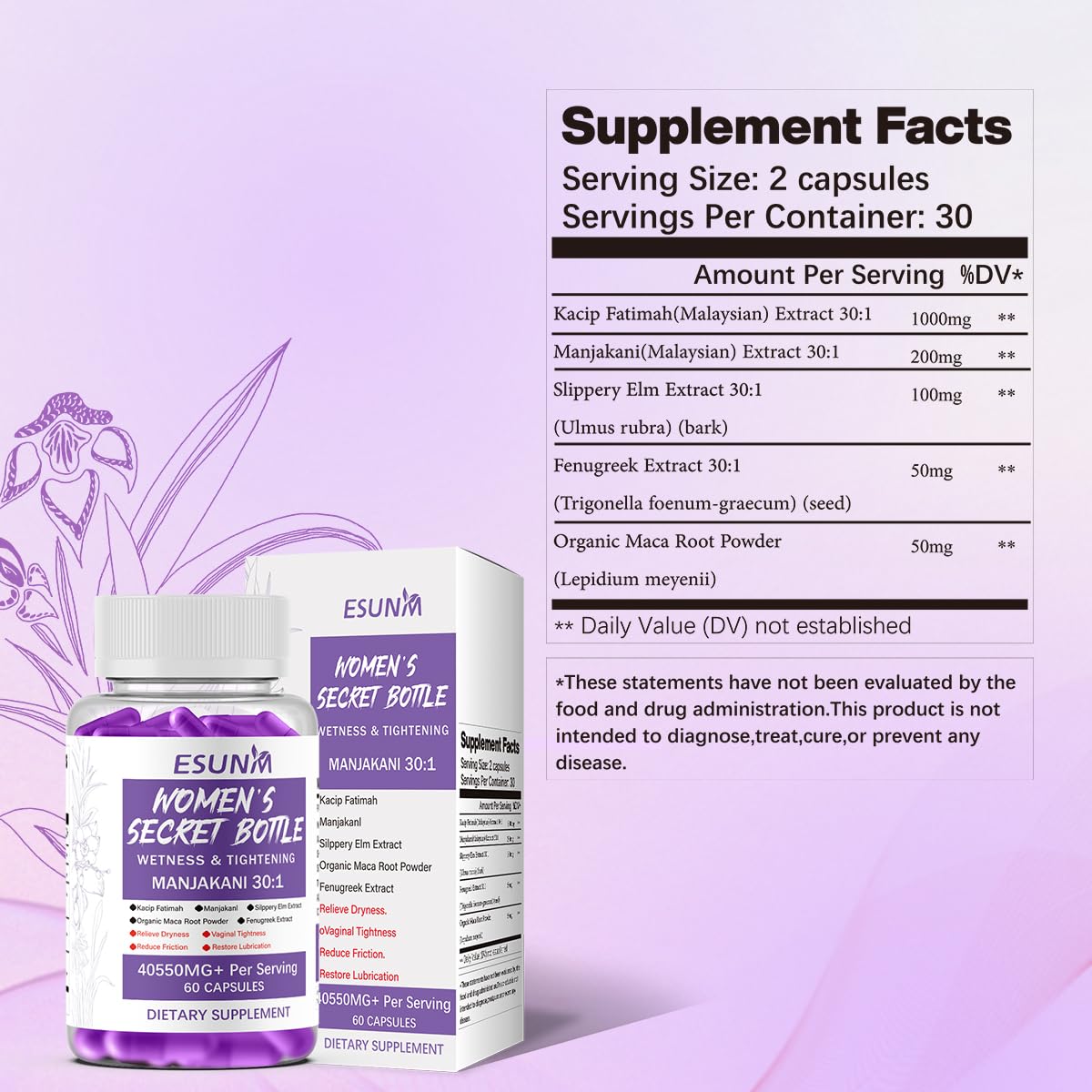 Women's Secret Box - Feminine Vaginal Moisture Capsules for Women's Wellness, pH Balance, and Intimate Support,Slippery Elm for Women