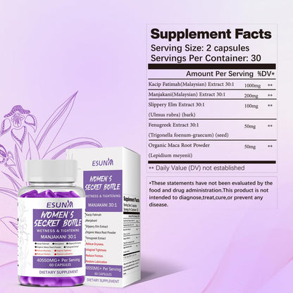 Women's Secret Box - Feminine Vaginal Moisture Capsules for Women's Wellness, pH Balance, and Intimate Support,Slippery Elm for Women