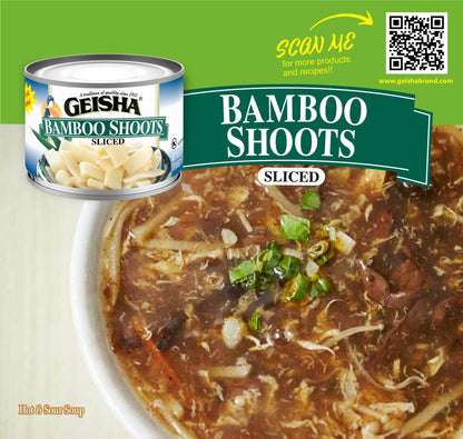 GEISHA Bamboo Shoots Sliced 8OZ. (Pack of 12), Bamboo Shoots | Kosher Certified － No Salt & Sugar added － Gluten Free－Less than 100 Calories per Container