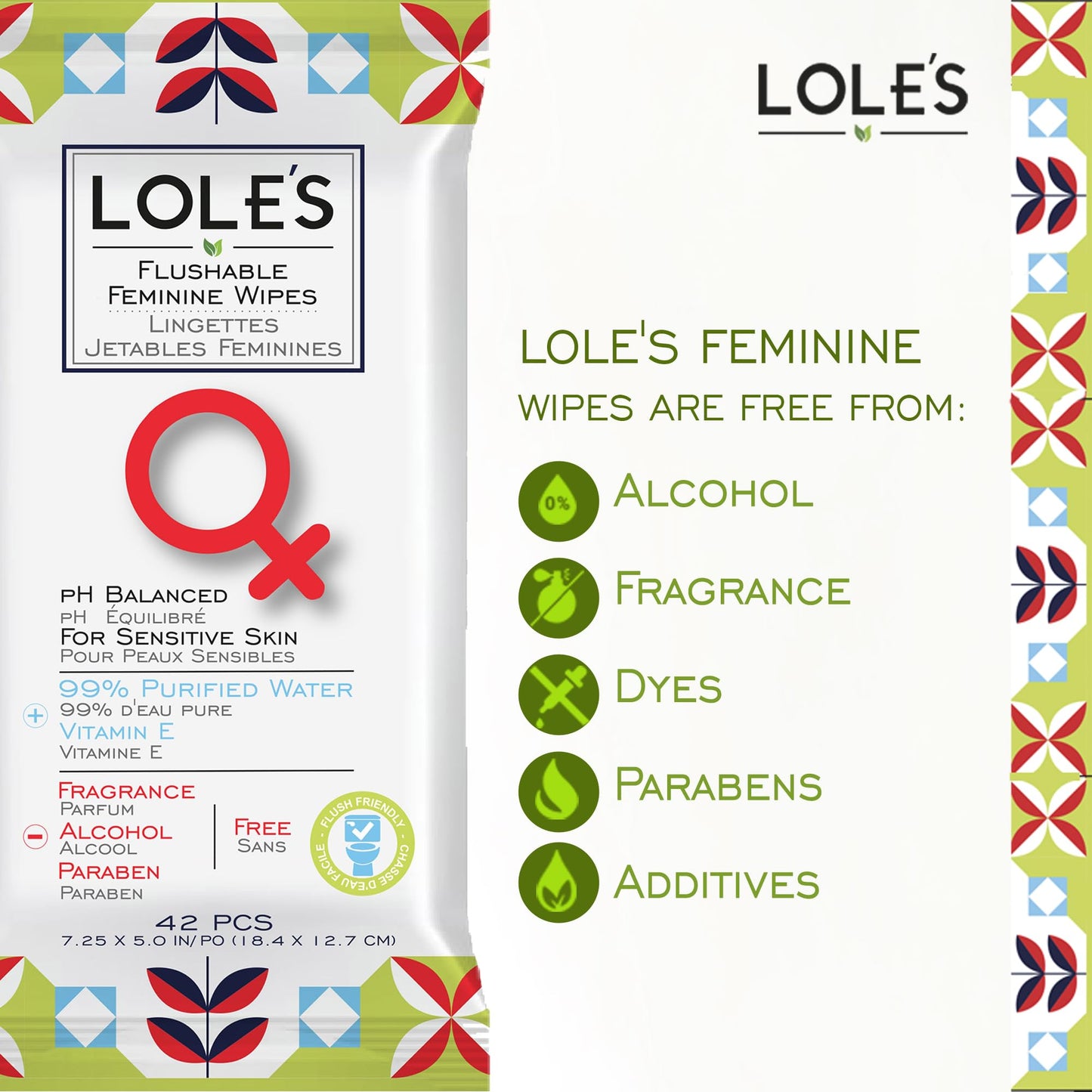 Lole's Flushable Feminine Wipes, Flushable Wipes for Women, Down There Wipes for Women, Sensitive Skin, Maintains Your Vaginal pH Balance, Gently Cleanses Ultra Soft Biodegradable 4x42 168 Count