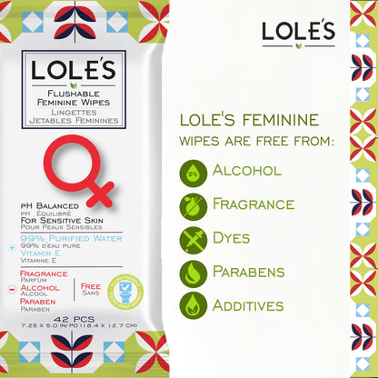 Lole's Flushable Feminine Wipes, Flushable Wipes for Women, Down There Wipes for Women, Sensitive Skin, Maintains Your Vaginal pH Balance, Gently Cleanses Ultra Soft Biodegradable 4x42 168 Count