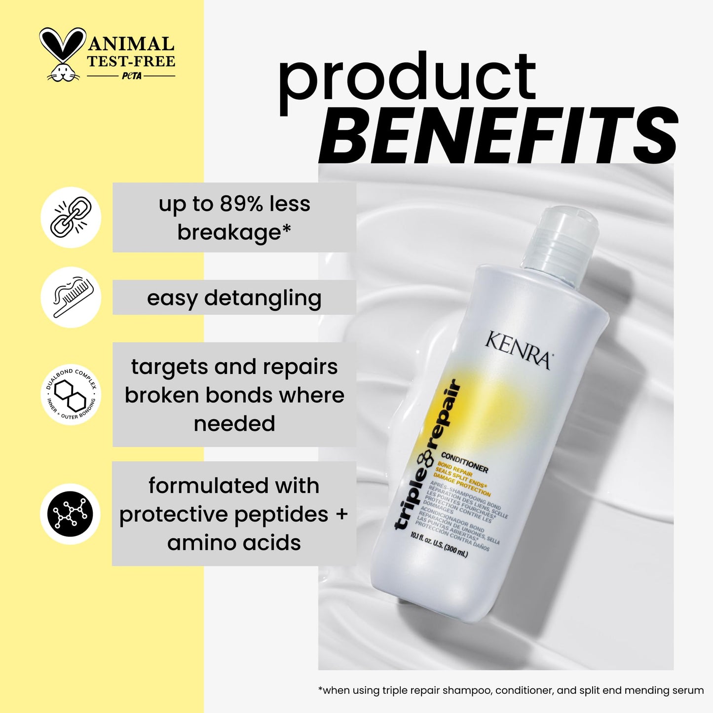 Kenra Triple Repair Conditioner | Targets & Repairs Weak or Broken Bonds | Split Ends | Damaged Hair | Bond Builder | Sulfate-Free