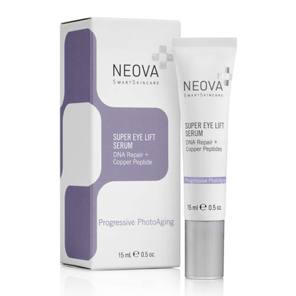 NEOVA SmartSkincare Super Eye Lift Serum with brightening and hydrating actives smooths to a perfect finish for on-the-spot visual improvement.