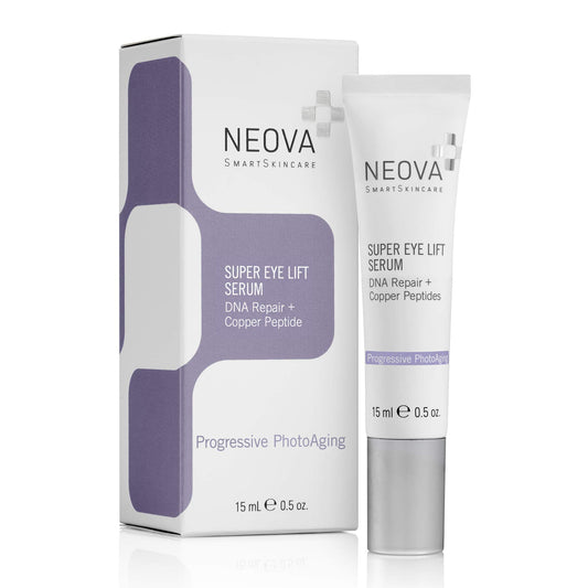 NEOVA SmartSkincare Super Eye Lift Serum with brightening and hydrating actives smooths to a perfect finish for on-the-spot visual improvement.
