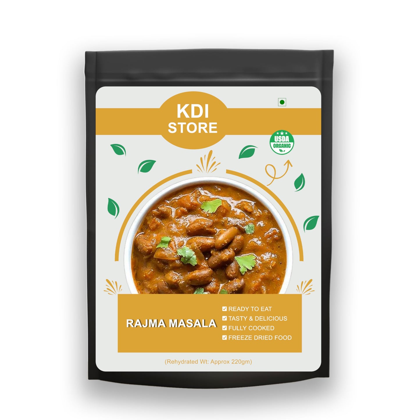 KDI Store Rajma Masala, Ready to Eat Indian Red Kidney Beans Curry, USDA Organic, Fully Cooked, Freeze Dried, 55g