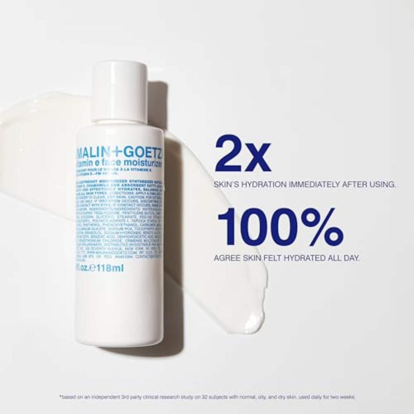MALIN+GOETZ Vitamin E Face Moisturizer | Lightweight Hydrating Daily Face Cream Balancing All Skin Types | Fragrance-Free, Vegan | 4 Fl Oz & 8.5 Fl Oz
