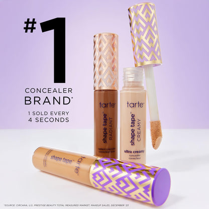 tarte shape tape concealer & brush – Instant Full Coverage for Under Eye, Dark Circles, Fine Lines, Redness & Discoloration, Dermatologist-Tested, Vegan, Cruelty Free