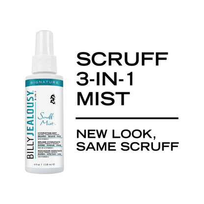 Billy Jealousy Signature Scruff Mist 3-in-1 Hydrating Beard, Shave & Face Spray for Men with Vitamin E | Soften Stubble, Refresh, Tone & Moisturize Skin, and Promote Healthy Beard Growth, 4 Fl Oz