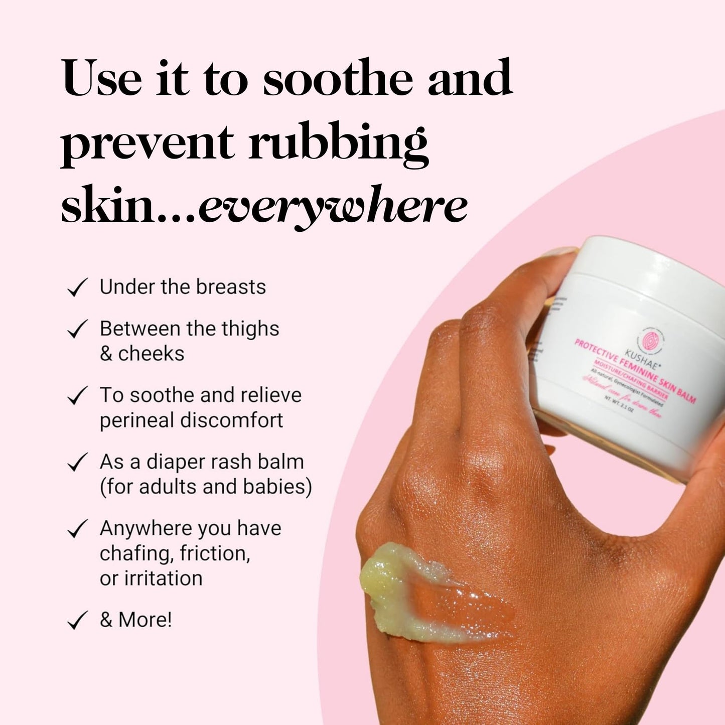 Kushae Protective Feminine Skin Balm, Refreshing & Soothing Vulva Moisturizer for Feminine Dryness, Menopausal Dryness, Fragrance-Free Vulva Care Products, 2.1 oz