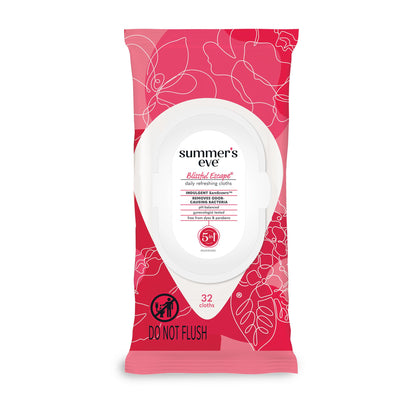 Summer's Eve Blissful Escape Daily Refreshing Feminine Wipes, 32 Count (4 Pack + 1 Pack)